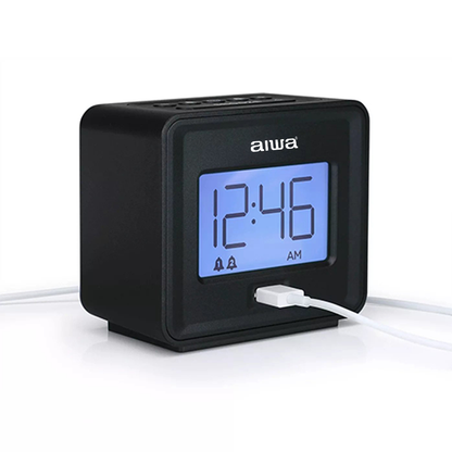AIWA Digital Alarm Clock with USB Charging Ports Black