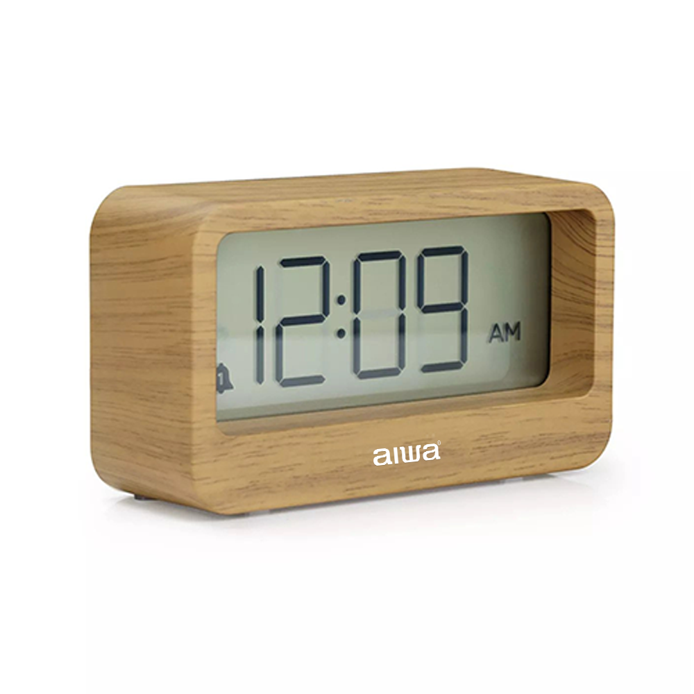 AIWA Window Digital Clock with USB Charger Pine