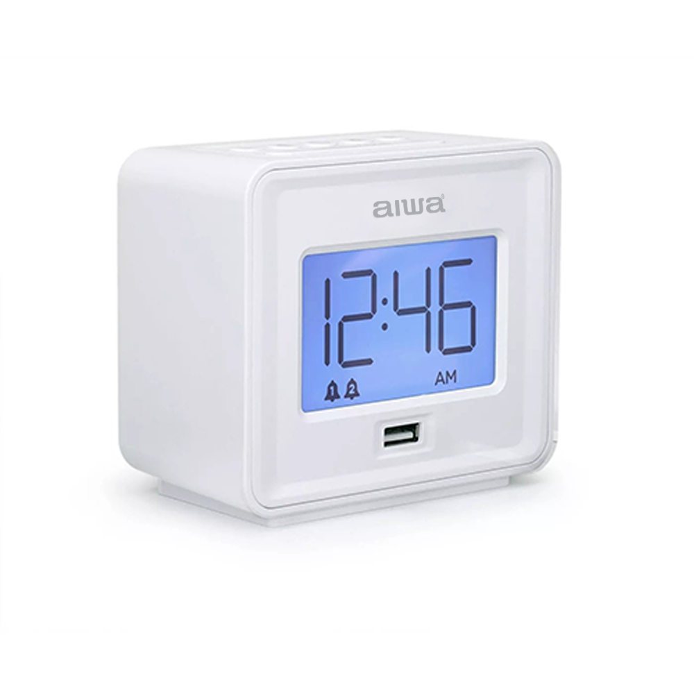 AIWA Dual Digital Alarm Clock with USB Phone Charger White