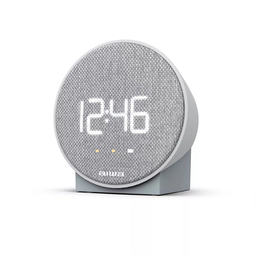 AIWA Round Digital Alarm Clock with USB Charger Grey