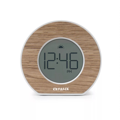 AIWA Wood Round Digtial Alarm Clock Pine
