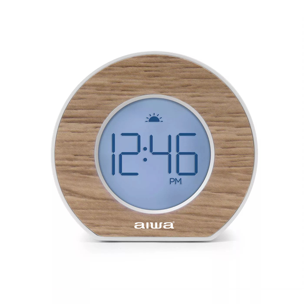 AIWA Wood Round Digtial Alarm Clock Pine