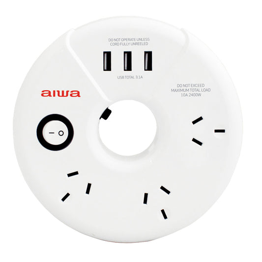 AIWA | 3-Outlet Powerboard with 3 USB Charging Ports - AIWA  | Surge Protected 3-Outlet Powerboard with USB Charging Ports AE-AUR3U3