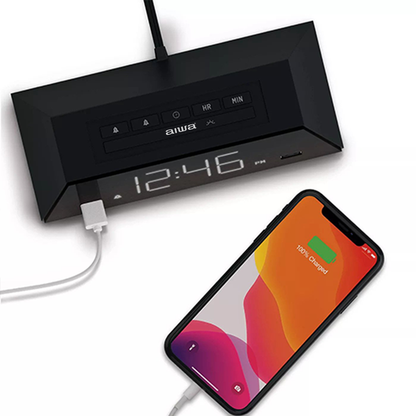 AIWA Digital Alarm Clock with USB Charging Ports White